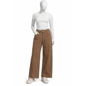 Afends Hemp Organic Cotton Pants Brown Wide Leg Raw Hem Streetwear 28x23